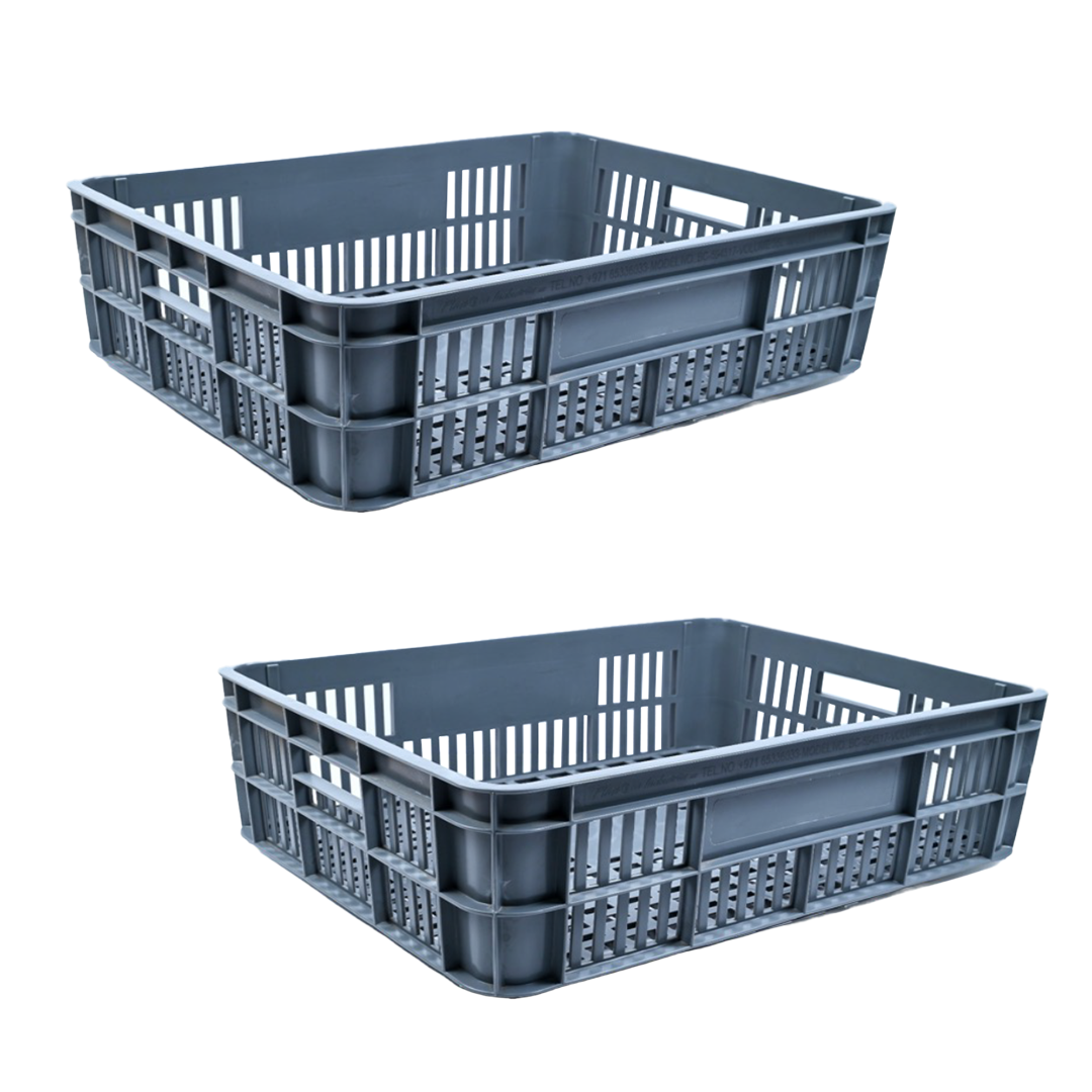2 Pcs Bakery Crate Storage Crate Storage Box Organizer Bin Stackable Basket Heavy Duty Reinforced Walls Anti-Slip Grid Base UV Stabilized Fade-Resistant Easy Handling for Bakery Food Storage Transport – 600 x 400 x 220 mm 86 L