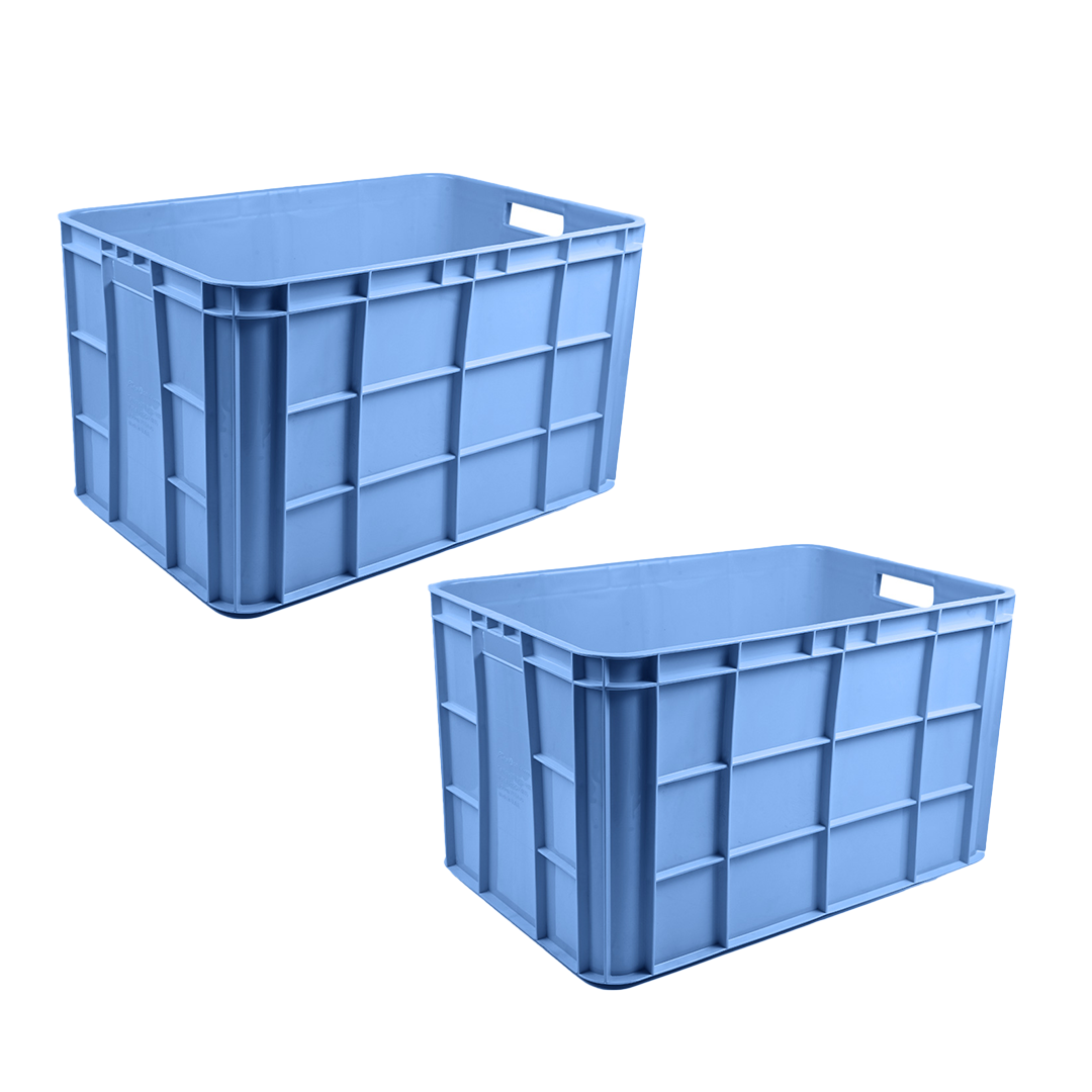 2 Pcs Fish Crate Storage Crate Storage Box Organizer Bin Stackable Basket Heavy Duty Reinforced Walls Anti-Slip Grid Base UV Stabilized Fade-Resistant Easy Handling for Seafood Food Storage Transport – 600 x 400 x 280 mm 67 L