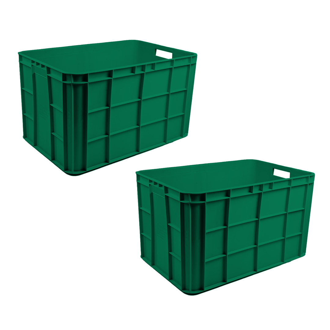 2 Pcs Fish Crate Storage Crate Storage Box Organizer Bin Stackable Basket Heavy Duty Reinforced Walls Anti-Slip Grid Base UV Stabilized Fade-Resistant Easy Handling for Seafood Food Storage Transport – 600 x 400 x 280 mm 67 L