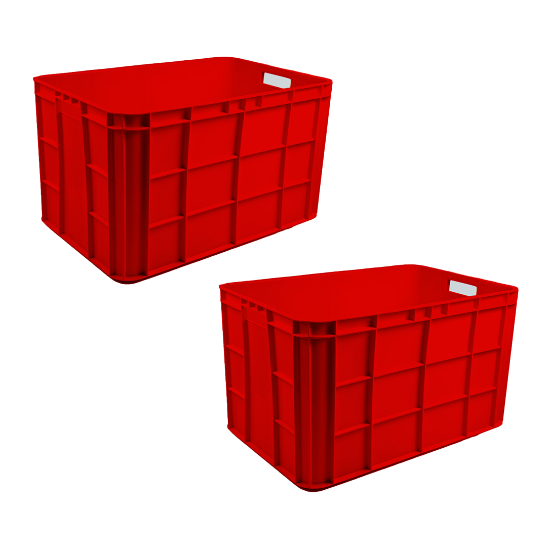 2 Pcs Fish Crate Storage Crate Storage Box Organizer Bin Stackable Basket Heavy Duty Reinforced Walls Anti-Slip Grid Base UV Stabilized Fade-Resistant Easy Handling for Seafood Food Storage Transport – 600 x 400 x 280 mm 67 L
