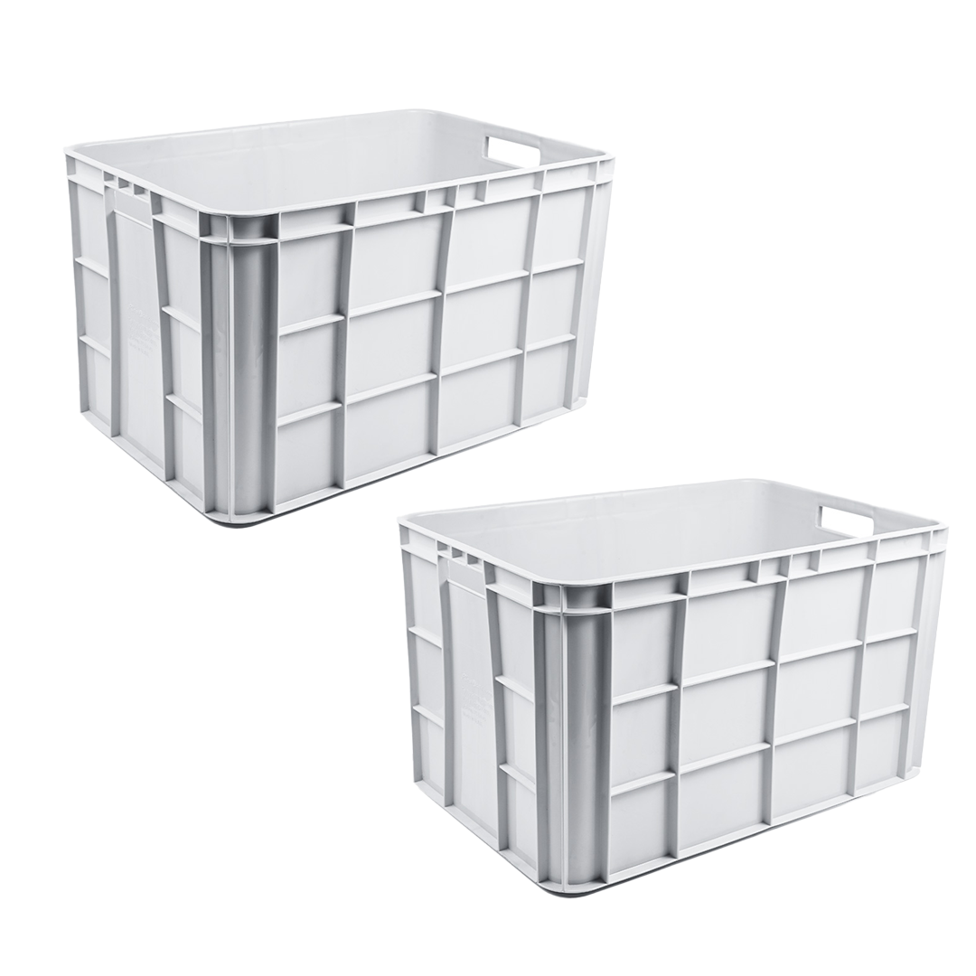 2 Pcs Fish Crate Storage Crate Storage Box Organizer Bin Stackable Basket Heavy Duty Reinforced Walls Anti-Slip Grid Base UV Stabilized Fade-Resistant Easy Handling for Seafood Food Storage Transport – 600 x 400 x 280 mm 67 L
