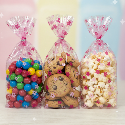 100pcs of 10cm x 10cm Printed Transparent Resealable Cellophane Bags – Self-Sealing Cookie Gift Bags for Candy, Party Favors & Bakery Packaging
