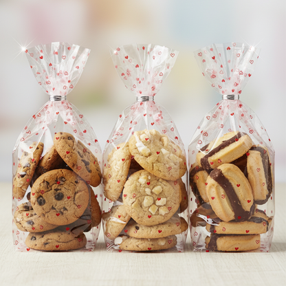 100pcs of 10cm x 10cm Printed Transparent Resealable Cellophane Bags – Self-Sealing Cookie Gift Bags for Candy, Party Favors & Bakery Packaging