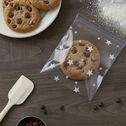 100pcs of 10cm x 10cm Printed Transparent Resealable Cellophane Bags – Self-Sealing Cookie Gift Bags for Candy, Party Favors & Bakery Packaging
