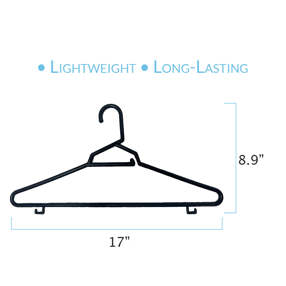 Plastic Round Hangers – 17 Inch Length x 8.9 Inch Height – Durable Clothes Hangers for Shirts, Pants, Coats, Closet & Retail Use – Black
