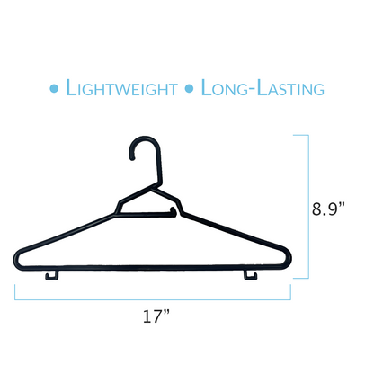Plastic Round Hangers – 17 Inch Length x 8.9 Inch Height – Durable Clothes Hangers for Shirts, Pants, Coats, Closet & Retail Use – Black