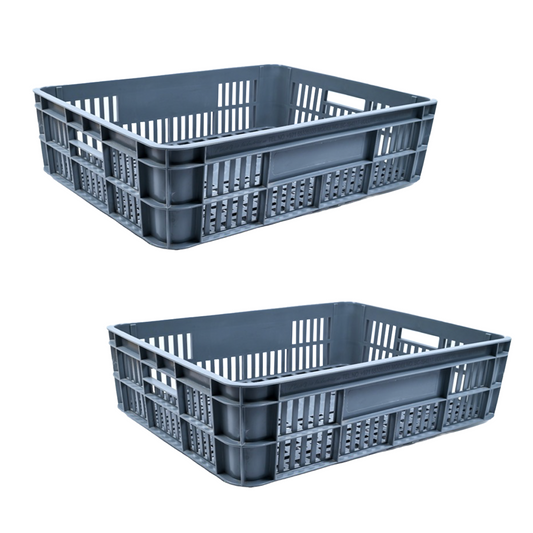 2 Pcs Bakery Crate Storage Crate Storage Box Organizer Bin Stackable Basket Heavy Duty Reinforced Walls Anti-Slip Grid Base UV Stabilized Fade-Resistant Easy Handling for Bakery Food Storage Transport – 600 x 400 x 220 mm 86 L