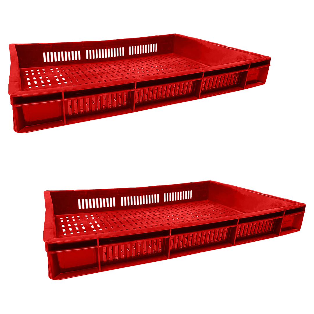 2 Pcs Catering Ventilated Crate Storage Crate Storage Box Organizer Bin Stackable Basket Heavy Duty Reinforced Walls Anti-Slip Grid Base UV Stabilized Fade-Resistant Easy Handling for Catering Food Storage Transport – 600 x 400 x 80 mm 19 L