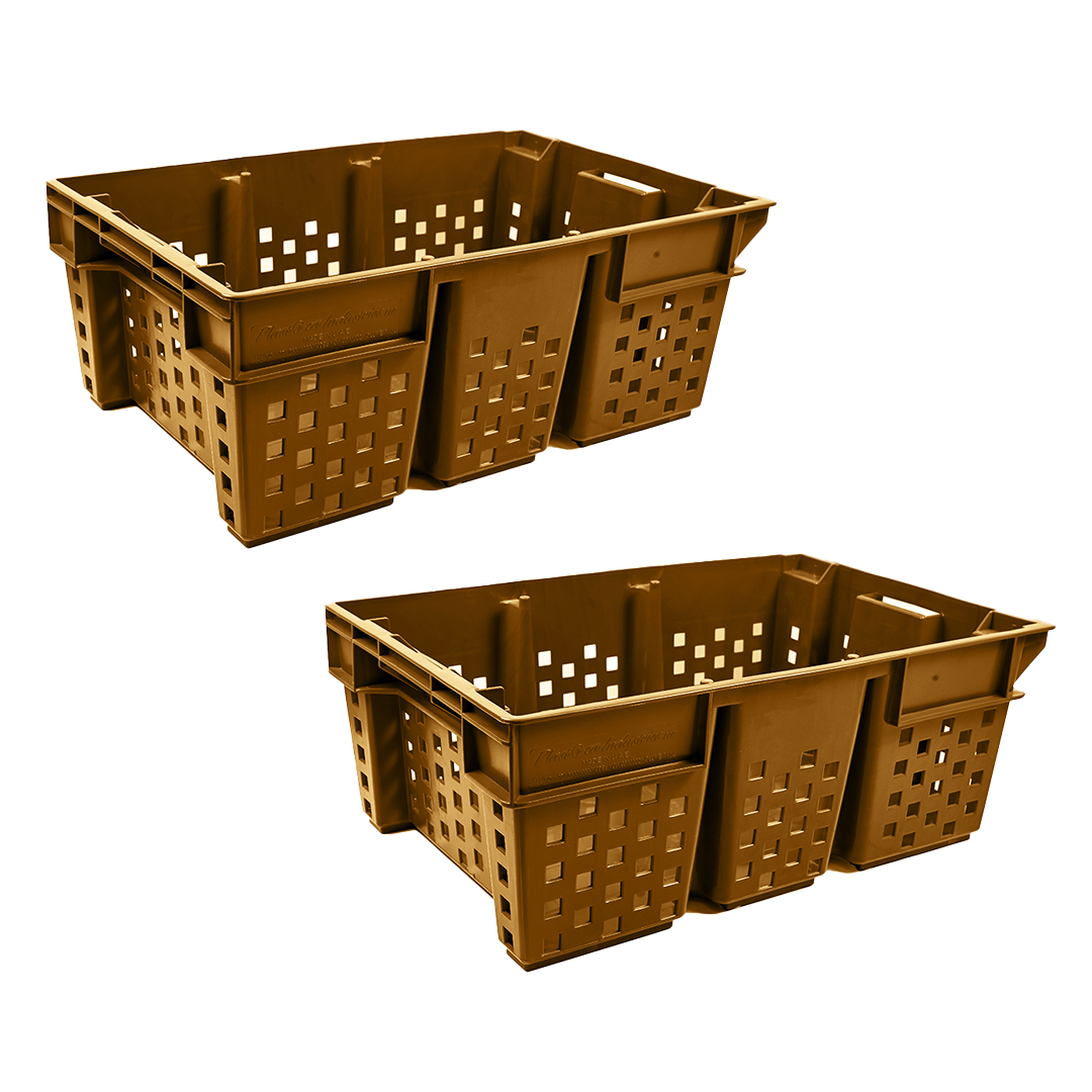 2 Pcs Vegetable / Date Crate with Post Storage Crate Storage Box Organizer Bin Stackable Basket Heavy Duty Reinforced Walls Anti-Slip Grid Base UV Stabilized Fade-Resistant Easy Handling for Vegetables Food Storage Transport – 580 x 380 x 220 mm 49 Liters