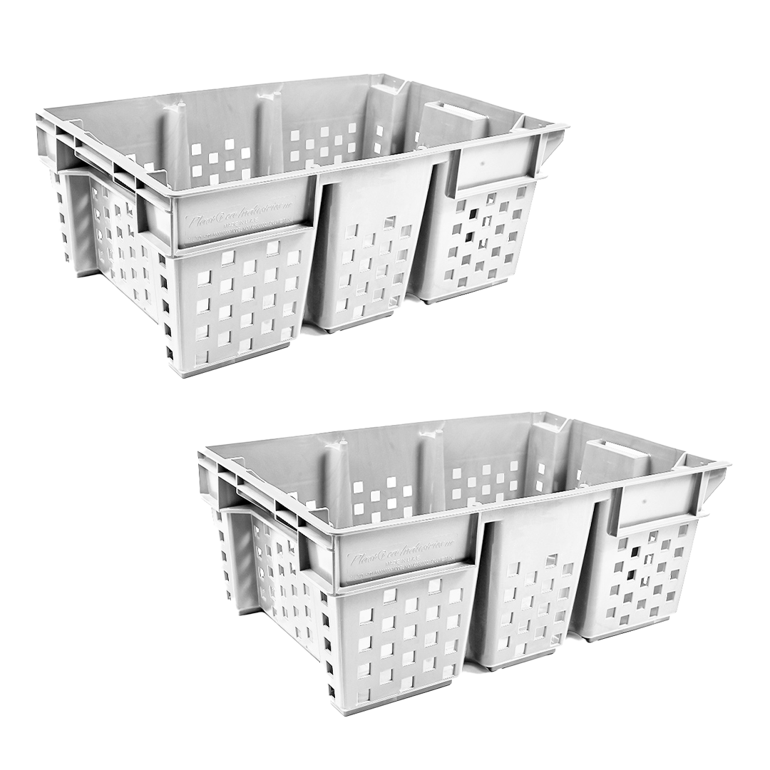 2 Pcs Vegetable / Date Crate with Post Storage Crate Storage Box Organizer Bin Stackable Basket Heavy Duty Reinforced Walls Anti-Slip Grid Base UV Stabilized Fade-Resistant Easy Handling for Vegetables Food Storage Transport – 580 x 380 x 220 mm 49 Liters