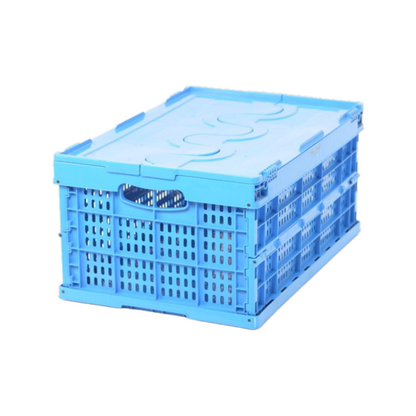 Foldable Ventilated Plastic Storage Crate Box 600 x 400 x 230 mm (±5mm) – Collapsible Folding Stackable Storage Basket with Reinforced Walls Handle and Anti-Slip Base for Home Industrial and Commercial Use