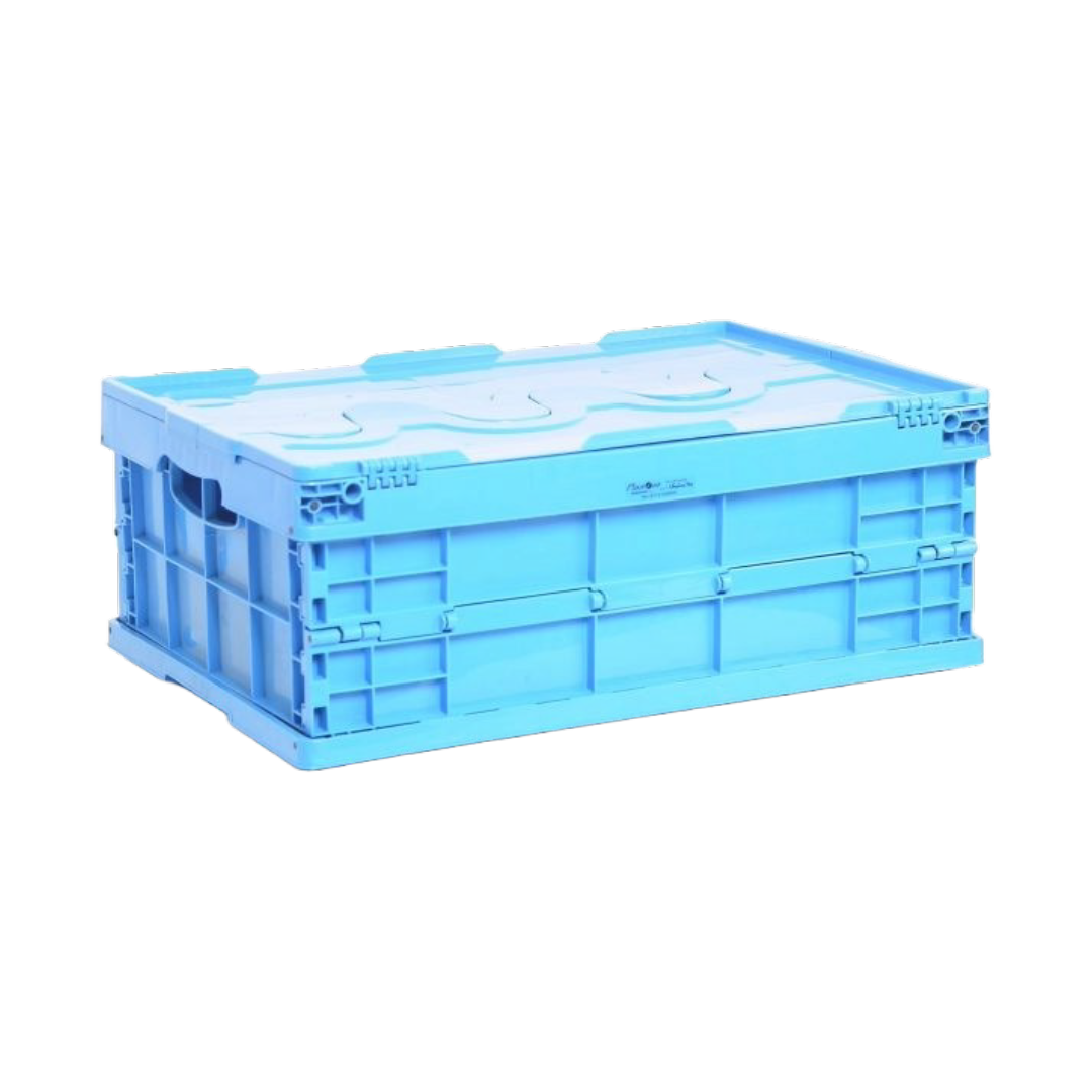Foldable Closed Plastic Storage Crate Box 600 x 400 x 230 mm (±5mm) – Collapsible Folding Stackable Storage Basket with Reinforced Walls Handle and Anti-Slip Base for Food Transport Industrial and Home Storage