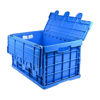 Foldable Closed Plastic Storage Crate Box 600 x 400 x 340 mm (±5mm) – Collapsible Folding Stackable Storage Basket with Reinforced Walls Handle and Anti-Slip Base for Food Transport Industrial and Home Storage