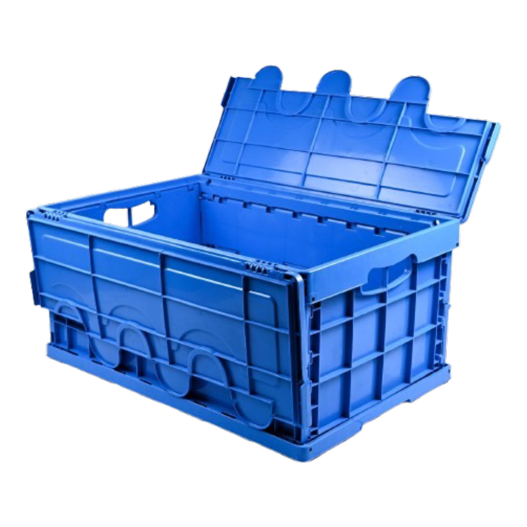 Foldable Closed Plastic Storage Crate Box 600 x 400 x 280 mm (±5mm) – Collapsible Folding Stackable Storage Basket with Reinforced Walls Handle and Anti-Slip Base for Food Transport Industrial and Home Storage