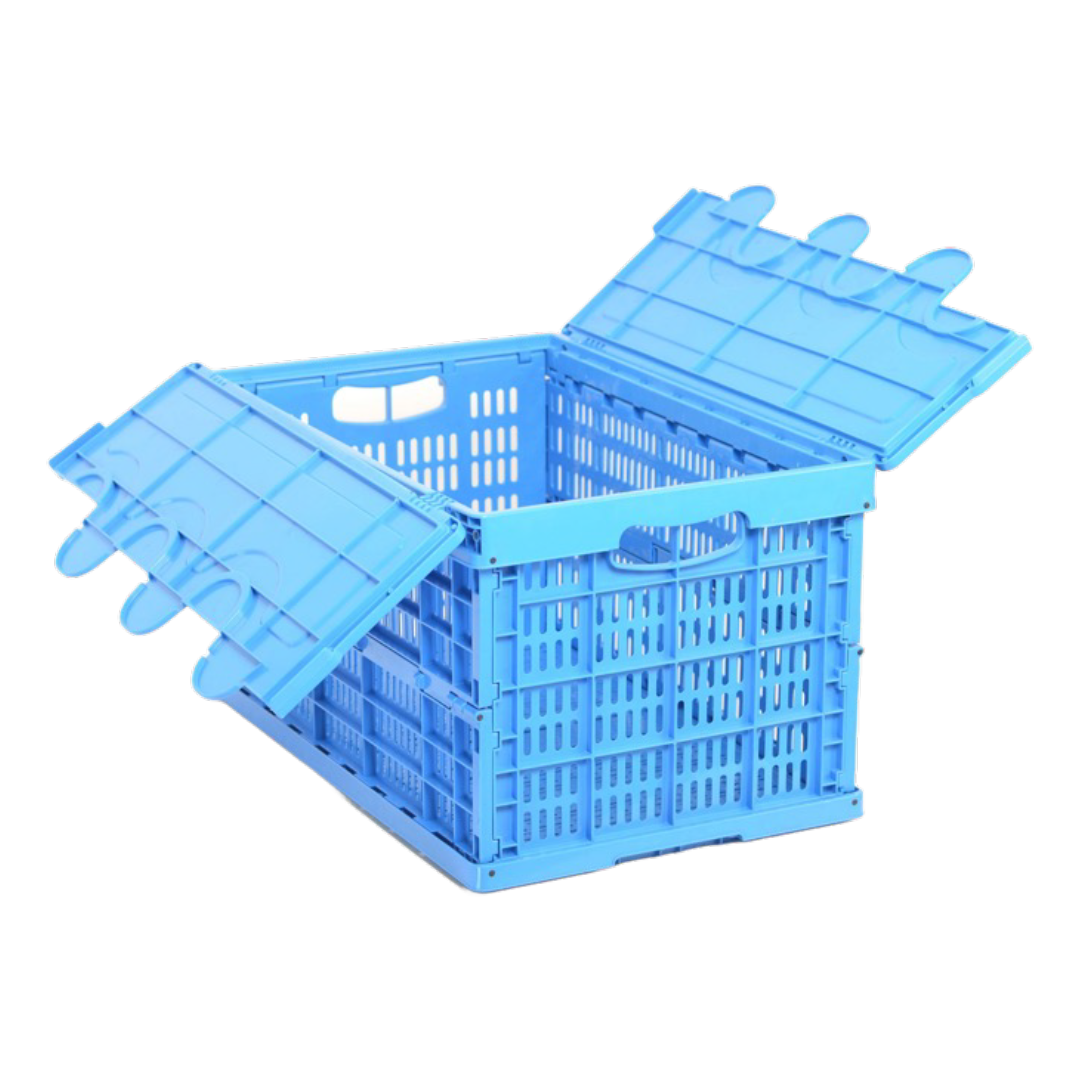 Foldable Ventilated Plastic Storage Crate Box 600 x 400 x 340 mm (±5mm) – Collapsible Folding Stackable Storage Basket with Reinforced Walls Handle and Anti-Slip Base for Home Industrial and Commercial Use