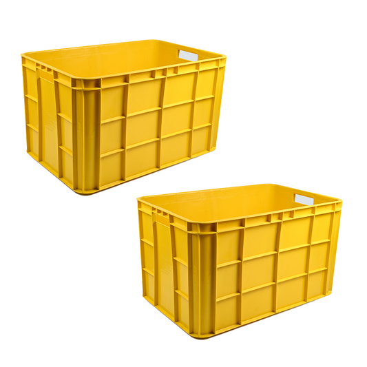 2 Pcs Fish Crate Storage Crate Storage Box Organizer Bin Stackable Basket Heavy Duty Reinforced Walls Anti-Slip Grid Base UV Stabilized Fade-Resistant Easy Handling for Seafood Food Storage Transport – 600 x 400 x 280 mm 67 L