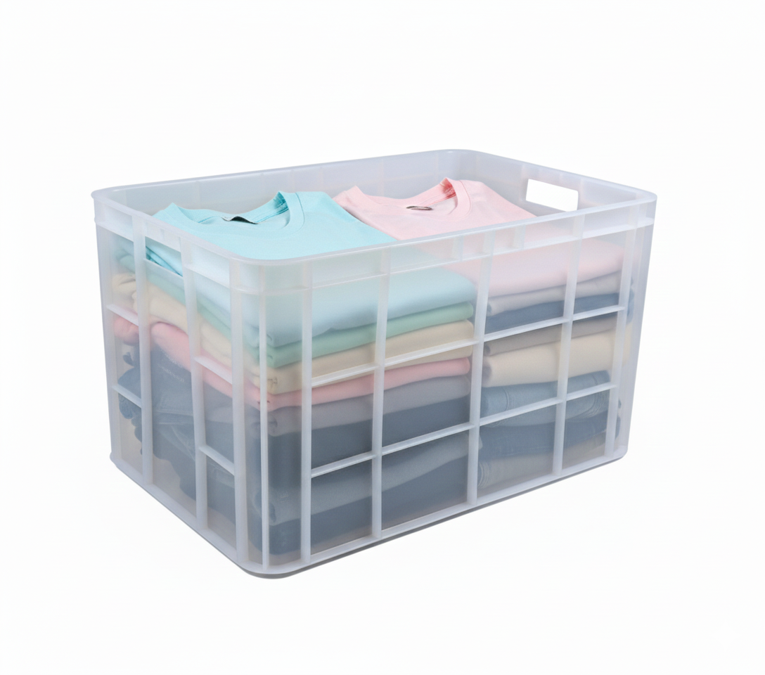 Clear Fish Crate Storage Crate Storage Box With Lid Organizer Bin Stackable Basket Heavy Duty Reinforced Walls Anti-Slip Grid Base UV Stabilized Fade-Resistant Easy Handling for Seafood Food Storage Transport – 600 x 400 x 350 mm 72 L