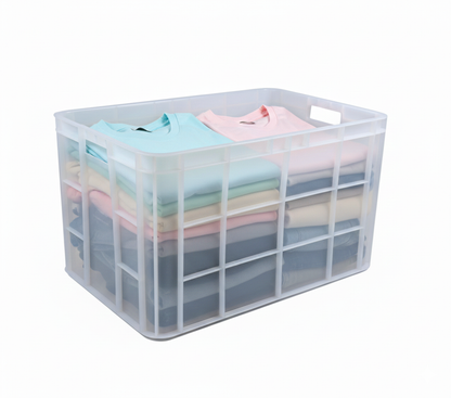 Clear Fish Crate Storage Crate Storage Box With Lid Organizer Bin Stackable Basket Heavy Duty Reinforced Walls Anti-Slip Grid Base UV Stabilized Fade-Resistant Easy Handling for Seafood Food Storage Transport – 600 x 400 x 350 mm 72 L