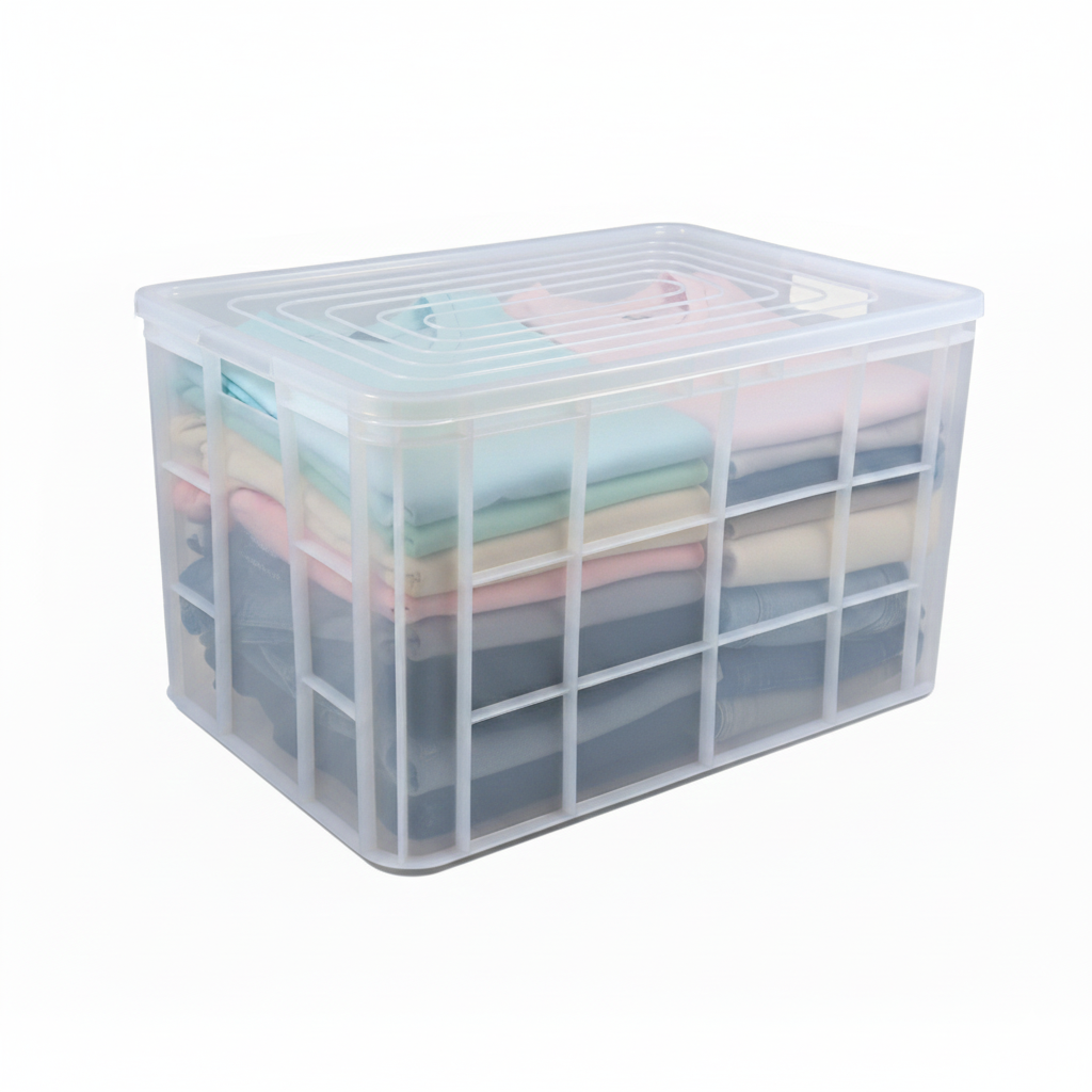 Clear Fish Crate Storage Crate Storage Box With Lid Organizer Bin Stackable Basket Heavy Duty Reinforced Walls Anti-Slip Grid Base UV Stabilized Fade-Resistant Easy Handling for Seafood Food Storage Transport – 600 x 400 x 350 mm 72 L