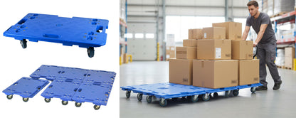 Heavy Duty Plastic Floor Dolly 600 x 400 x 150 mm – 200KG Static Load Capacity – Moving Trolley Platform with 360° Swivel Wheels for Warehouse Home Delivery Transport – Blue