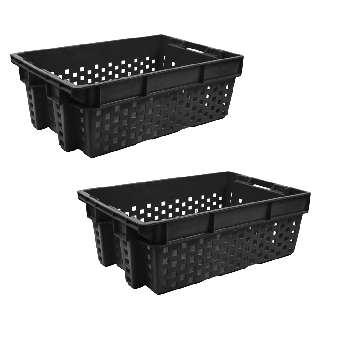2 Pcs Vegetable Crate without Post Storage Crate Storage Box Organizer Bin Stackable Basket Heavy Duty Reinforced Walls Anti-Slip Grid Base UV Stabilized Fade-Resistant Easy Handling for Vegetables Food Storage Transport – 580 x 380 x 220 mm 49 Liters