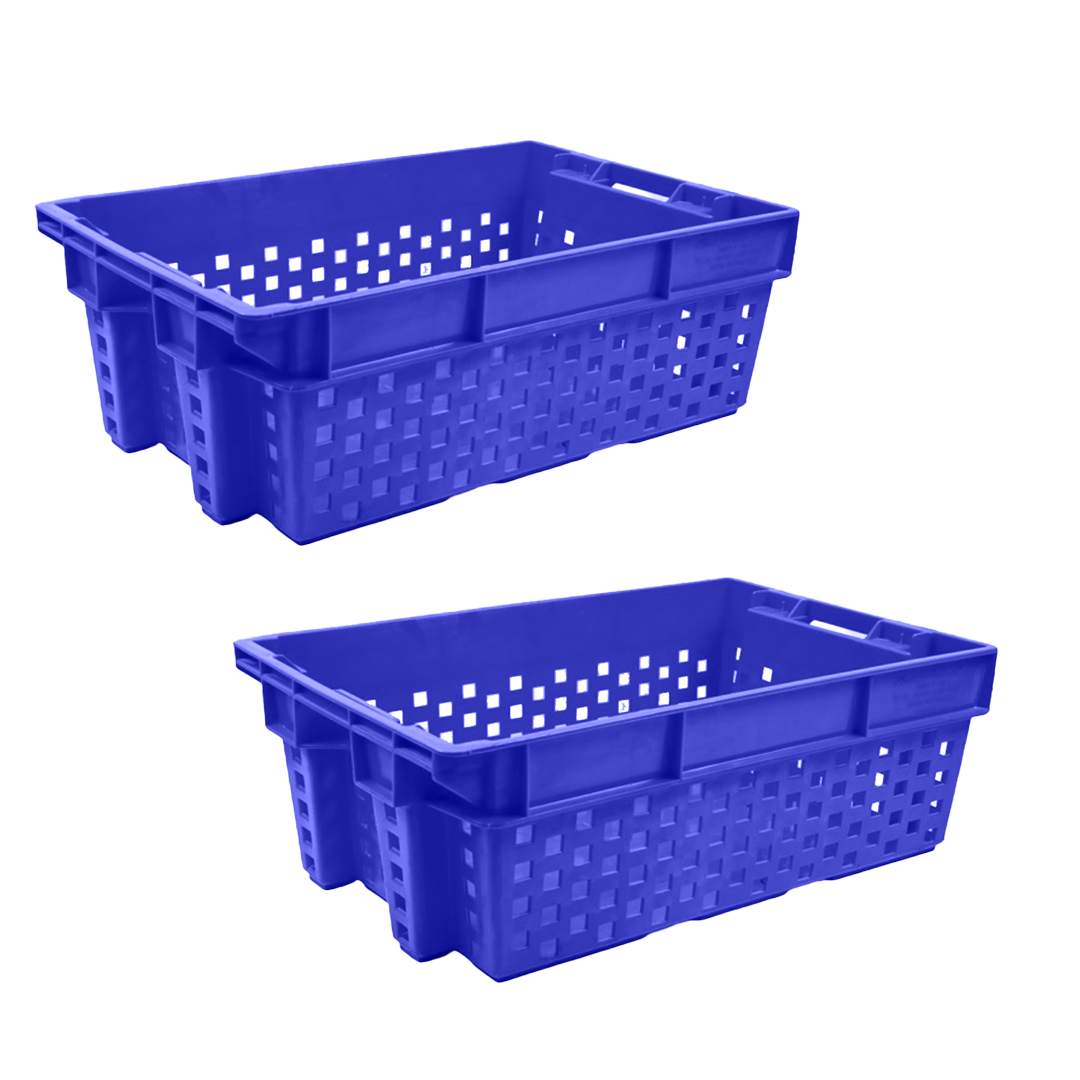 2 Pcs Vegetable Crate without Post Storage Crate Storage Box Organizer Bin Stackable Basket Heavy Duty Reinforced Walls Anti-Slip Grid Base UV Stabilized Fade-Resistant Easy Handling for Vegetables Food Storage Transport – 580 x 380 x 220 mm 49 Liters