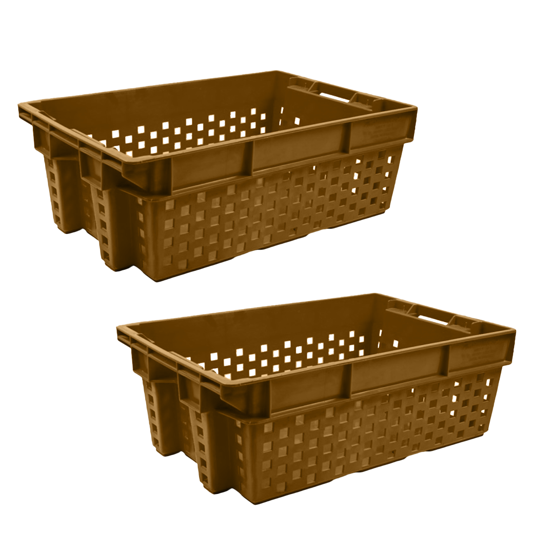 2 Pcs Vegetable Crate without Post Storage Crate Storage Box Organizer Bin Stackable Basket Heavy Duty Reinforced Walls Anti-Slip Grid Base UV Stabilized Fade-Resistant Easy Handling for Vegetables Food Storage Transport – 580 x 380 x 220 mm 49 Liters